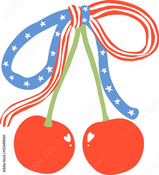 Obraz Coquette 4th of July cherries with Ribbon bow