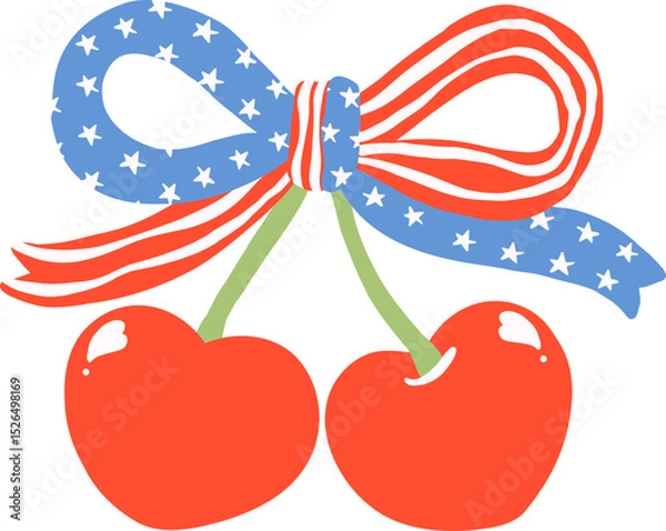 Obraz Retro Coquette 4th of July cherries with Ribbon bow