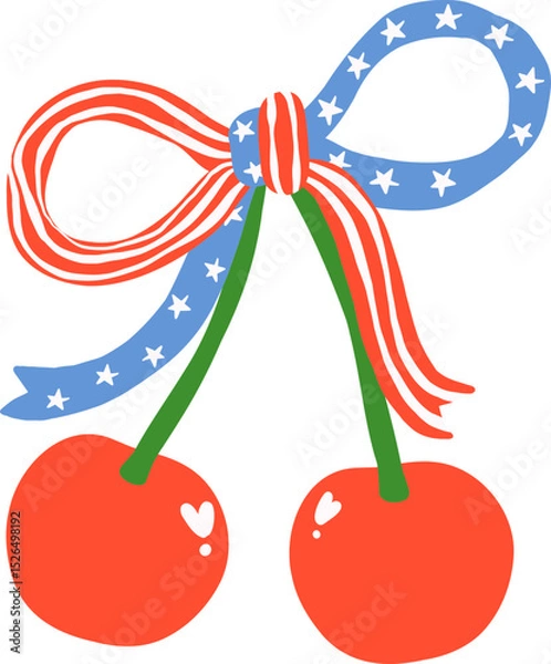 Obraz Cute Coquette 4th of July cherries with Ribbon bow
