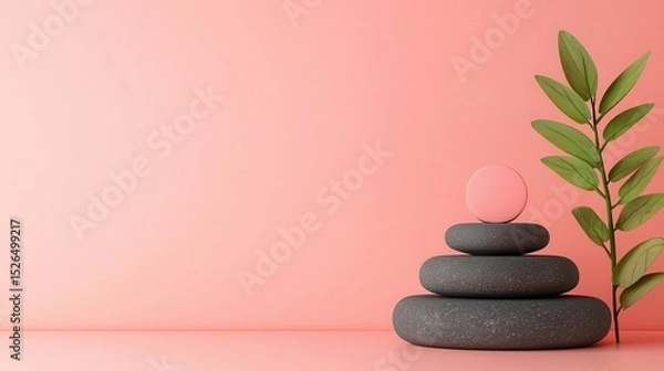 Fototapeta Workplace items floating in zen circle, minimalist harmony concept