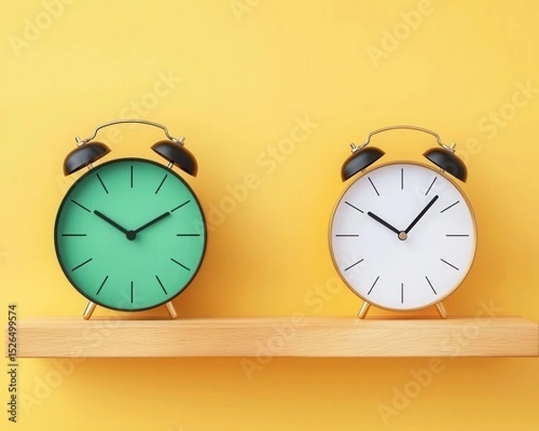 Fototapeta Two minimalist clocks showing work time and rest time, balance in motion