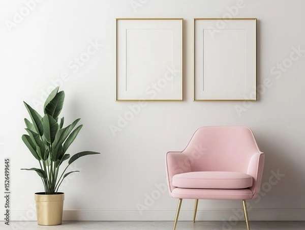 Fototapeta White wall with framed icons representing harmony between career and wellness