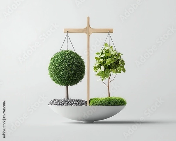 Fototapeta Clean typographic visual showing balance with half tech, half nature symbols