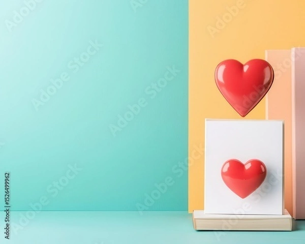 Fototapeta Floating heart icon and document icon balanced on scale