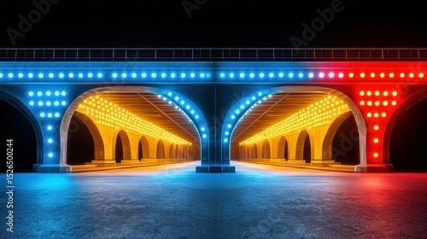 Obraz Illuminated Arches Underneath a Bridge at Night