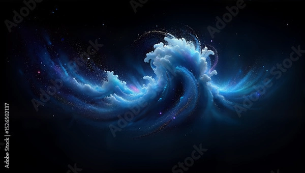 Fototapeta Abstract Blue Cosmic Spiral Energy Wave with Swirling Motion and Particle Effects on Dark Background