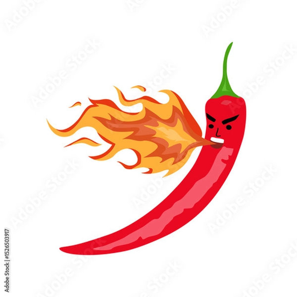 Obraz Vector st illustration of a spicy chilli peppers with flame. Cartoon red chilli for mexican or thai food. Cartoon different red chillies.