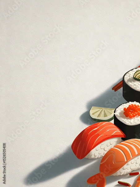 Obraz Minimalist 3D flat design poster featuring iconic sushi elements