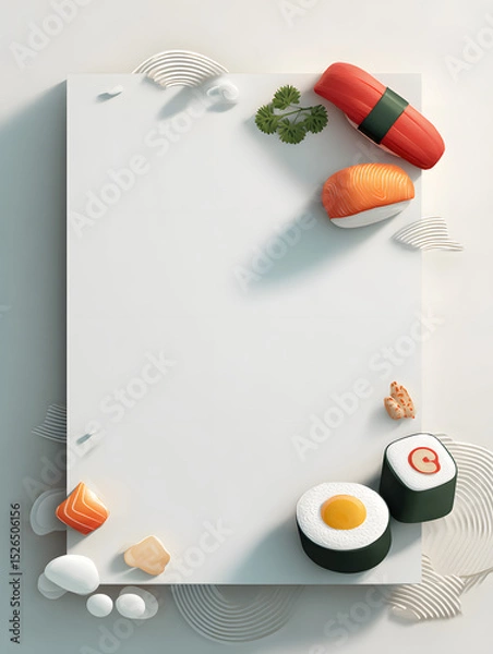 Obraz Minimalist 3D flat design poster featuring iconic sushi elements