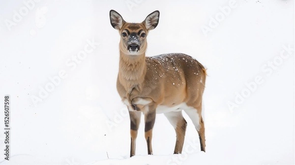Fototapeta Elegant Deer Standing Gracefully in a Snowy Landscape
