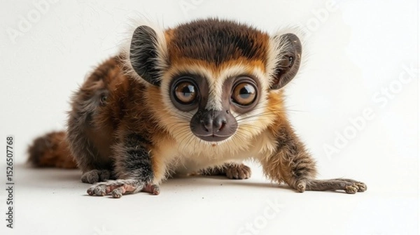 Fototapeta Cute Baby Monkey with Big Eyes and Playful Expression