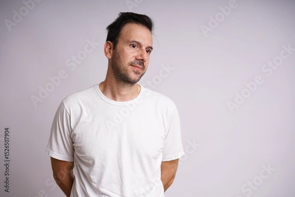 Obraz Male Model Showing Different Emotions on White Studio Background