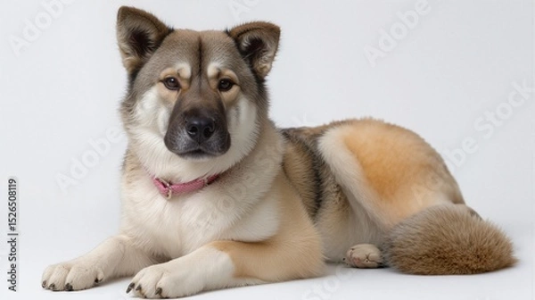 Fototapeta Calm and Relaxed Dog Lying on a White Background