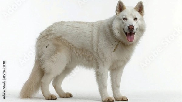 Fototapeta Happy White Siberian Husky with Playful Expression