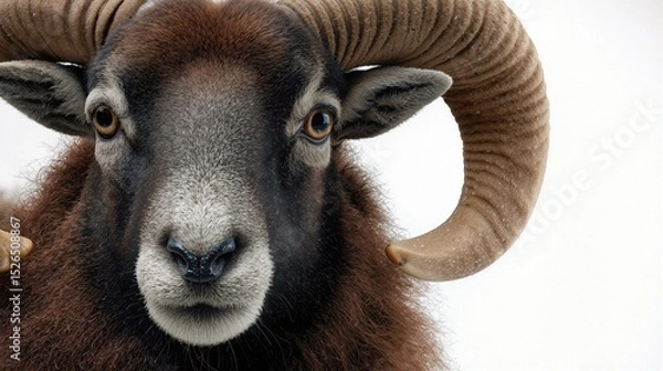 Fototapeta Majestic Close-Up of a Ram with Impressive Horns