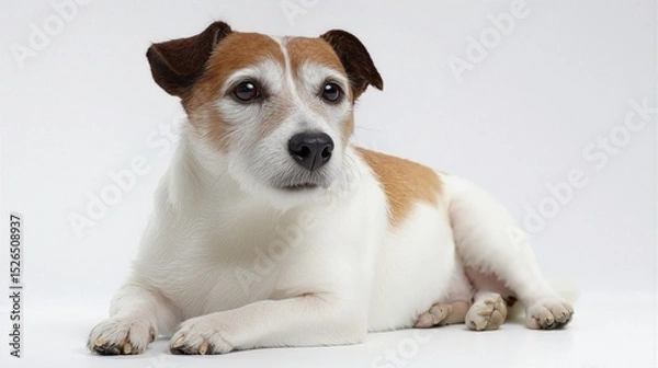 Fototapeta Thoughtful Jack Russell Terrier Lying Down in Studio