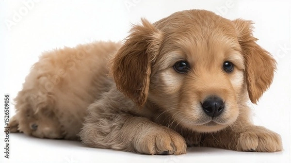 Fototapeta Adorable Golden Retriever Puppy Lying Down with Soft Fur