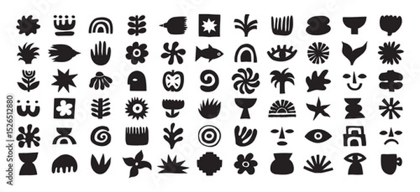 Fototapeta Naive organic shapes hand drawn collection. Funny basic doodle elements.Trendy shape silhouette, minimalist abstract form, vector set.