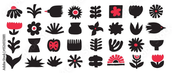 Fototapeta Naive organic shapes hand drawn collection. Funny basic doodle elements.Trendy shape silhouette, minimalist abstract form, vector set.