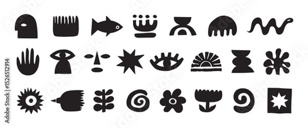 Fototapeta Naive organic shapes hand drawn collection. Funny basic doodle elements.Trendy shape silhouette, minimalist abstract form, vector set.