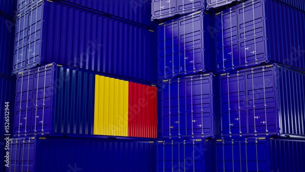Obraz Cargo shipping container with chad flag, shipping and freight transportation of chad concept.