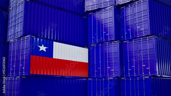 Obraz Cargo shipping container with chile flag, shipping and freight transportation of chile concept.