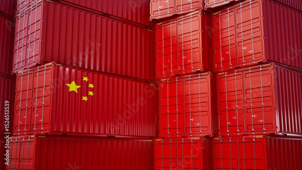 Obraz Cargo shipping container with china, shipping and freight transportation of china concept.