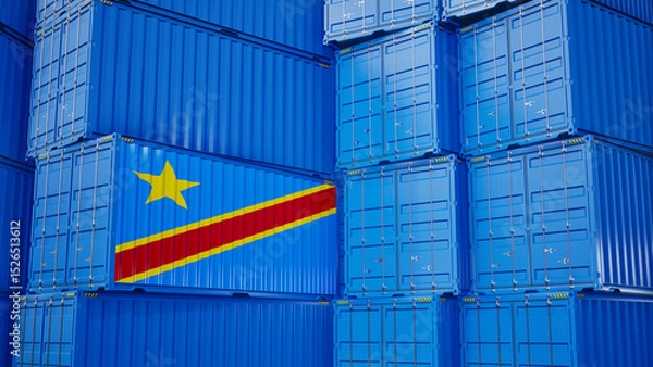 Obraz Cargo shipping container with Democratic Republic of the Congo flag, shipping and freight transportation of Democratic Republic of the Congo concept.