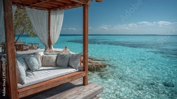 Fototapeta Relaxing Beach Gazebo with Turquoise Water