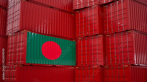 Obraz Cargo shipping container with bangladesh flag, shipping and freight transportation of bangladesh concept.