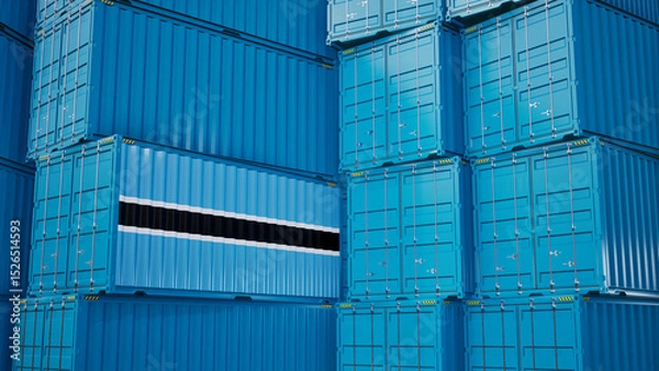 Obraz Cargo shipping container with botswana flag, shipping and freight transportation of botswana concept.
