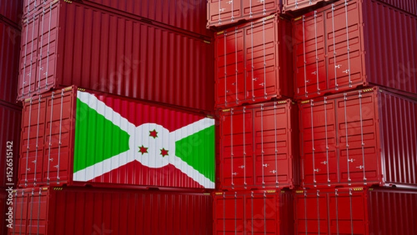 Obraz Cargo shipping container with burundi flag, shipping and freight transportation of burundi concept.