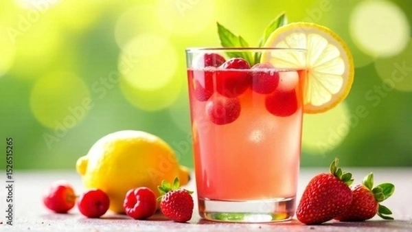 Fototapeta Refreshing summer beverage with citrus and berries garnished with mint leaves