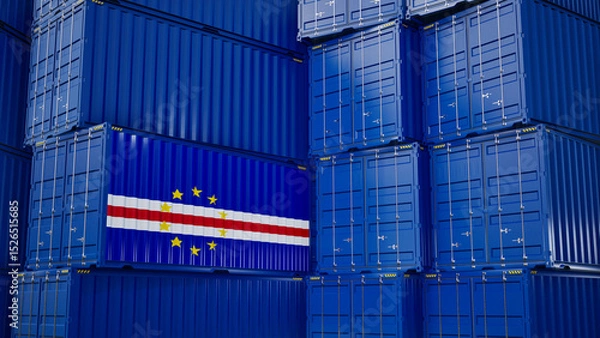 Obraz Cargo shipping container with Cabo Verde flag, shipping and freight transportation of Cabo Verde concept.