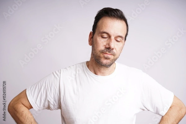 Fototapeta Male Model Showing Different Emotions on White Studio Background