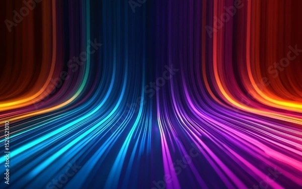 Obraz A vibrant abstract image featuring flowing lines of color, transitioning smoothly from warm to cool tones against a dark background.