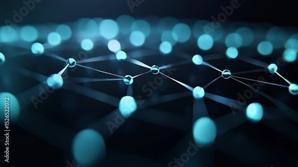 Obraz A digital representation of interconnected nodes creating a network, illuminated in shades of blue, symbolizing technology and data flow.