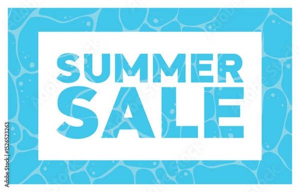 Fototapeta Bright and eye-catching summer sale banner with a vivid blue water background. Ideal for promoting discounts, seasonal offers, and summer-themed marketing campaigns.