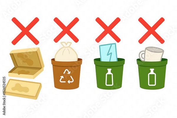 Obraz Learn common confusing recycling and waste disposal sorting mistakes illustration