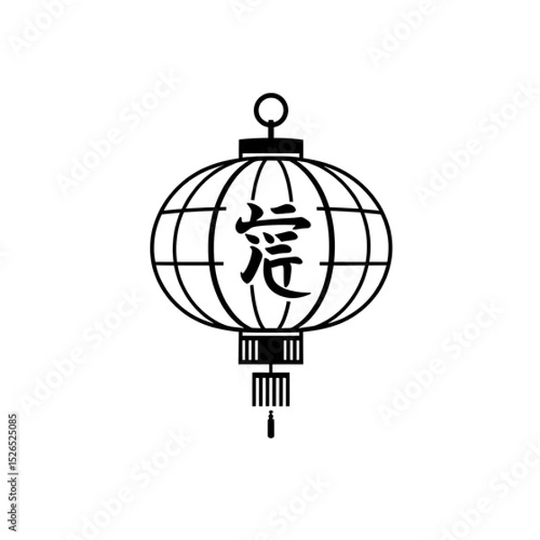 Fototapeta Line drawing of a Chinese lantern in the form of a frame. 