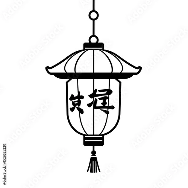 Fototapeta Line drawing of a Chinese lantern in the form of a frame. 
