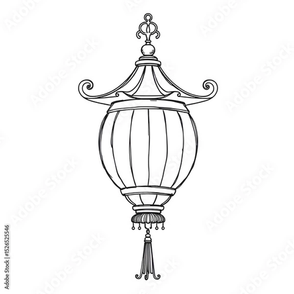 Fototapeta Line drawing of a Chinese lantern in the form of a frame. 