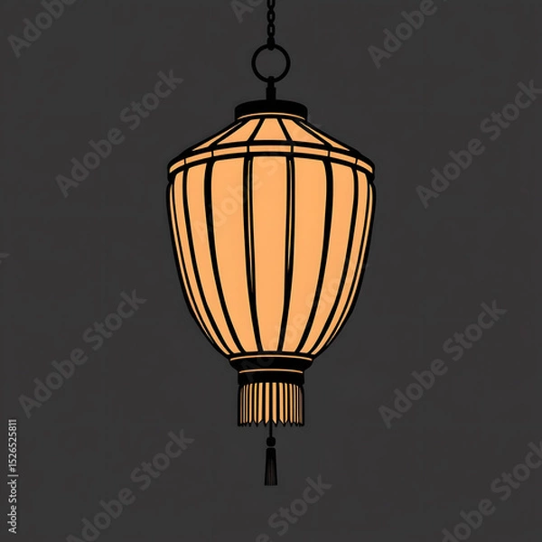 Fototapeta Bold, slightly jagged lines of a Chinese lantern with a brutalist aesthetic.