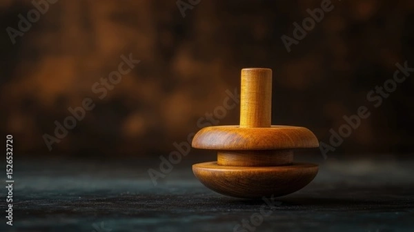 Fototapeta Spinning Wooden Dreidel on Dark Surface, Generative Ai