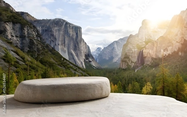 Fototapeta Nature backround for product placement, 3D waterfall landscape mockup backdrop for product and cosmetic presentation, backdrop photo for package or packaging box container