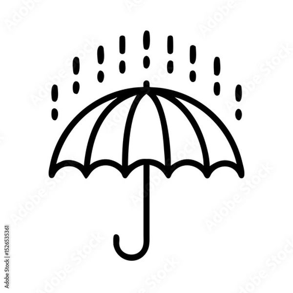 Fototapeta Umbrella with rain drops in simple line drawing style  