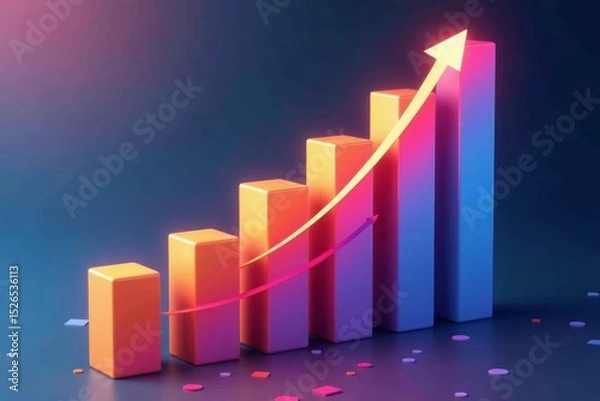Obraz Snap a picture of a futuristic 3D bar graph displaying vibrant colors and an upward acceleration in sales growth.