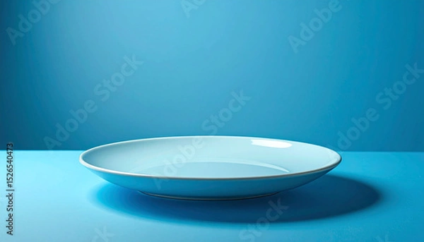 Fototapeta the image showcases a simple yet elegant setting with a focus on a plate. the shallow plate, rendered in a pastel color, rests on a surface of similar tone