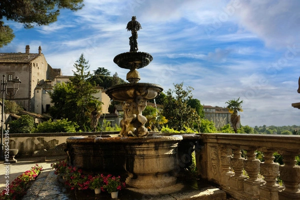 Fototapeta Fountain in the courtyard of Palazzo dei Priori, Municipality of Viterbo