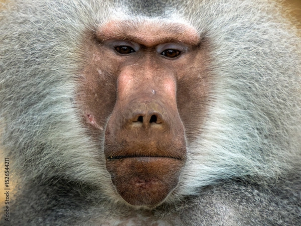 Fototapeta Male hamadryas baboon monkey ape close up portrait